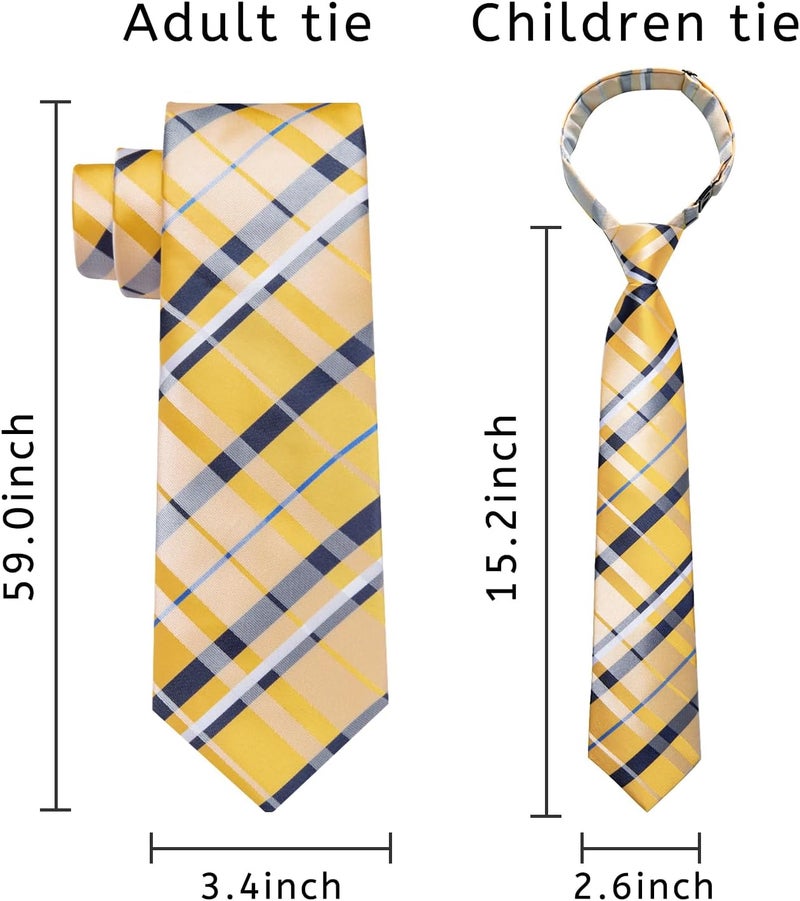 DiBanGu 2PCS Set for Father and Son Tie Silk Mens and Boys Adjustable Necktie & Pocket Square Cufflinks Kids Pre-tied Necktie - Image 4
